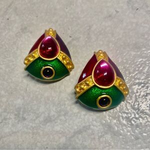 Gold Tone Multicolored Enamel Earrings